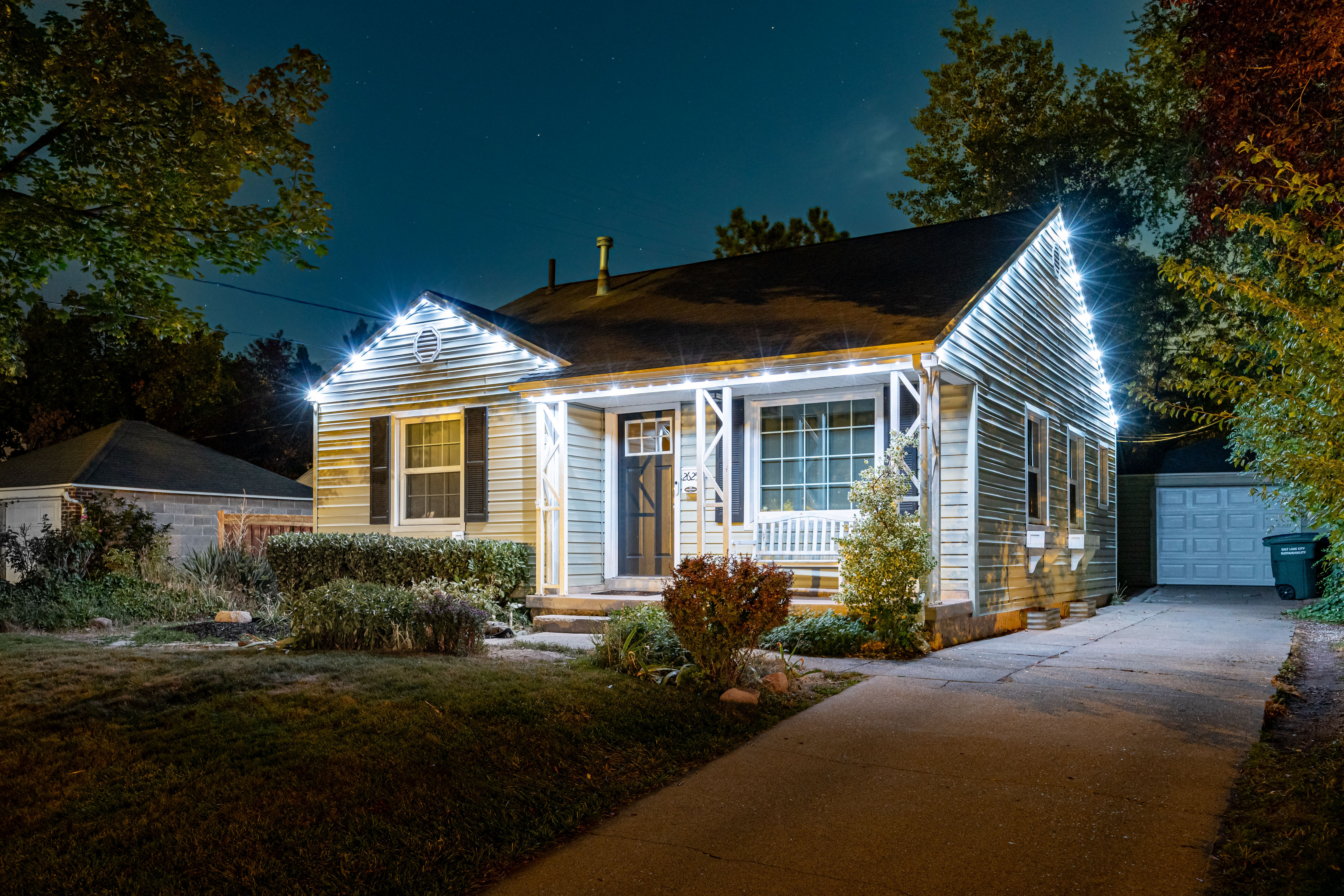 Dark shadows along a home exterior