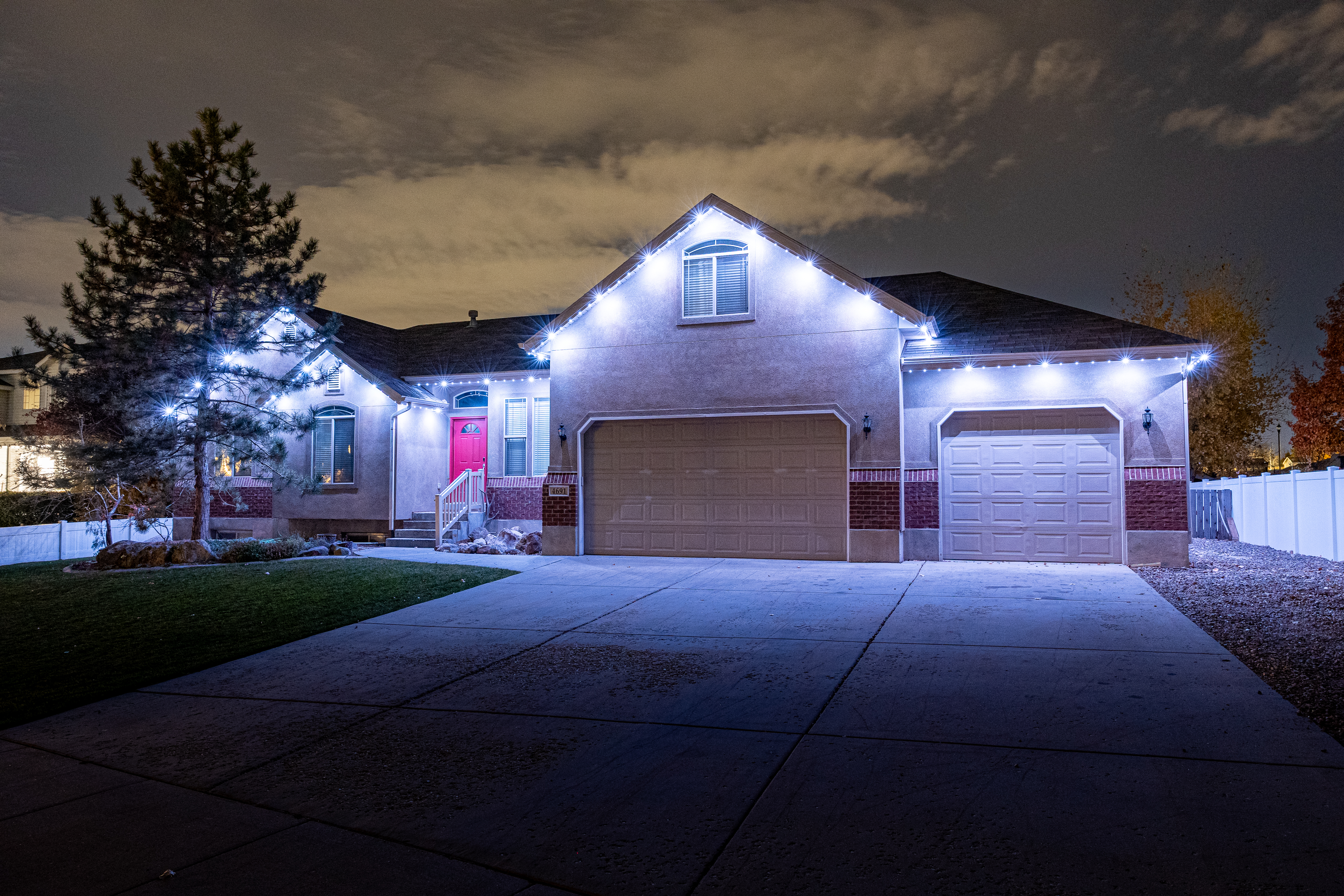 An unlit house at night